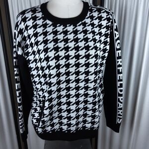 Karl‎ Lagerfeld Paris Houndstooth Sweater Logo Sleeve/Black/White/Womens Size M